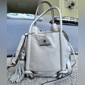 Nanette Lepore | White Lydia Drawstring Leather Bucket Bag